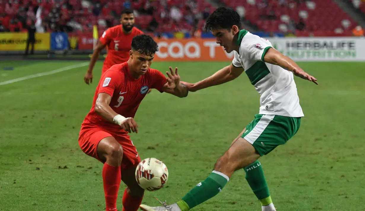 Di barisan pemain pengganti, Elkan Baggott, Evan Dimas dan Hanis Saghara mendapat nilai 6. Sementara Ezra Walian yang kurang mampu menerapkan taktik Shin Tae-yong akhirnya diganti mendapat nilai 5,5 sama dengan Yabes Roni yang baru masuk di injury time babak kedua. (AFP/Roslan Rahman)
