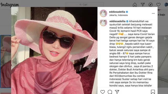 Unggahan Eddies Adelia. (Foto: Instagram @eddiesadellia)