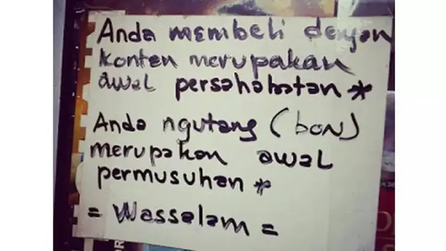 10 Tulisan Nyeleneh di Warung Sindir Orang Utang Ini Bikin Ketawa