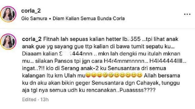 Unggahan Bunda Corla. (Foto: Dok. Instagram @corla_2)