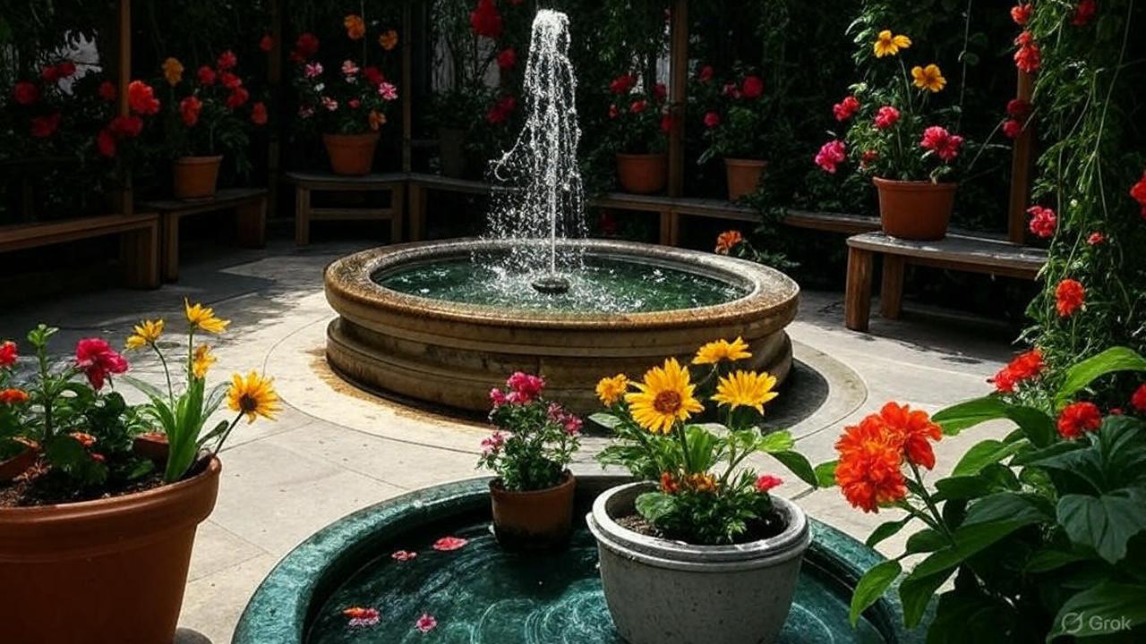 taman gantung dengan air mancur
