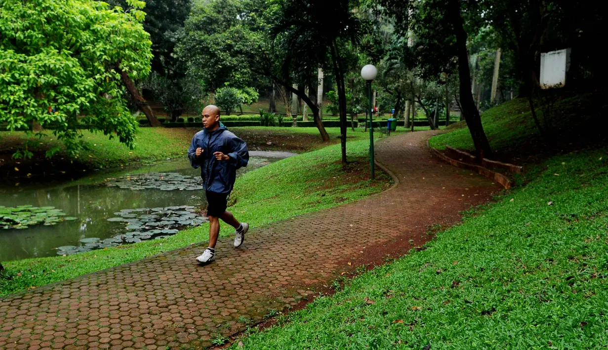 Seorang warga memanfaatkan area untuk berolahraga di Taman Langsat, Kebayoran Baru, Jakarta Selatan, Kamis (06/03/14). (Liputan6.com/Andrian Martinus Tunay)