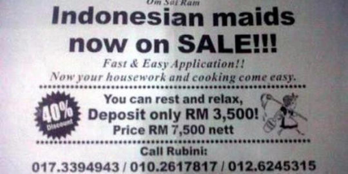 Iklan 'Indonesian maids now on SALE'