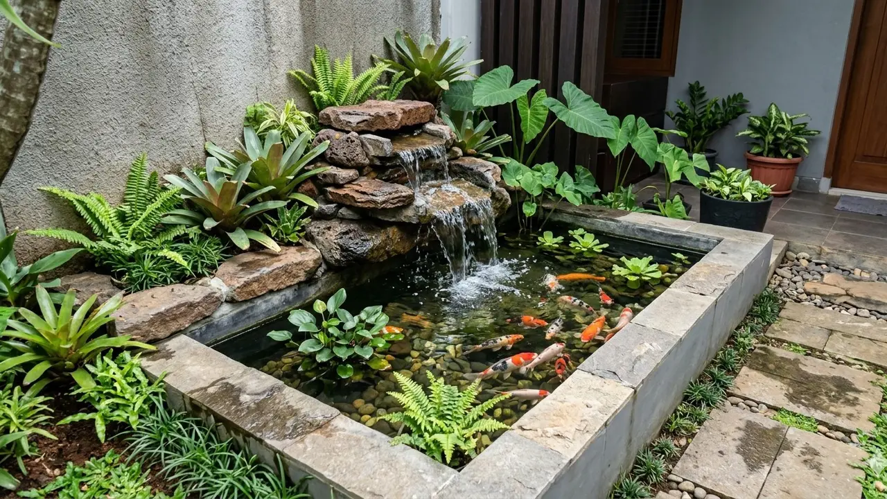 Model Kolam Ikan Minimalis Depan Rumah Lahan Sempit (Foto: Gemini AI)
