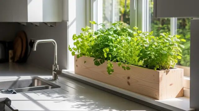 Desain Edible Garden Mini di Dapur Dekat Jendela untuk Bumbu Segar (AI )