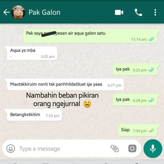6 Chat Kocak Pembeli dan Penjual Air Galon Ini Absurd Bikin Tepuk Jidat
