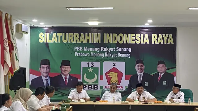 Partai Bulan Bintang (PBB) menerima kunjungan sejumlah elite Partai Gerindra di Kantor DPP PBB, Pasar Minggu, Jakarta Selatan, Senin (24/7/2023).