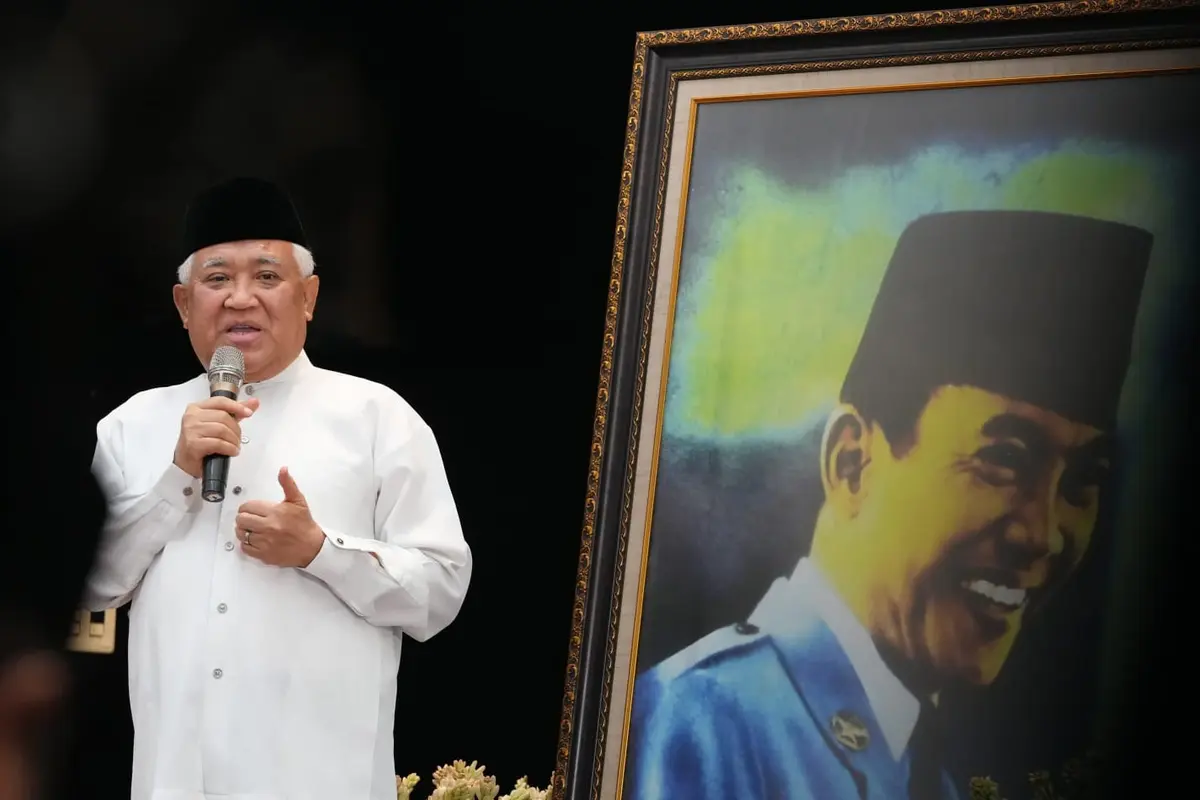 Din Syamsuddin dalam acara Haul ke-56 Bung Karno di Masjid At-Taufiq, Lenteng Agung, Jakarta Selatan. (Istimewa)