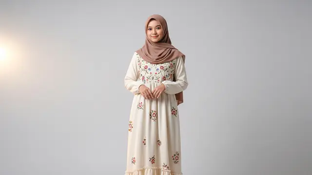 Gamis Katun Bordir Ruffle Hem