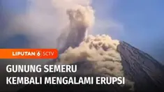 Gunung Semeru di Lumajang, Jawa Timur, kembali erupsi. Kali ini erupsi berupa awan panas guguran yang terjadi sebanyak dua kali dengan jarak luncur mencapai 1,5 kilometer.