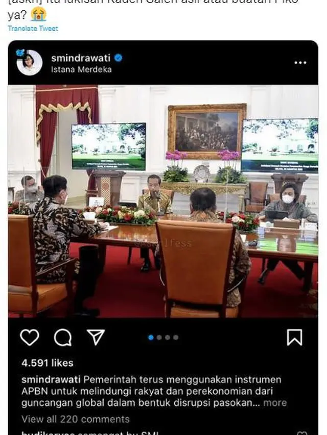 Unggahan Menteri Keuangan Sri Mulyani