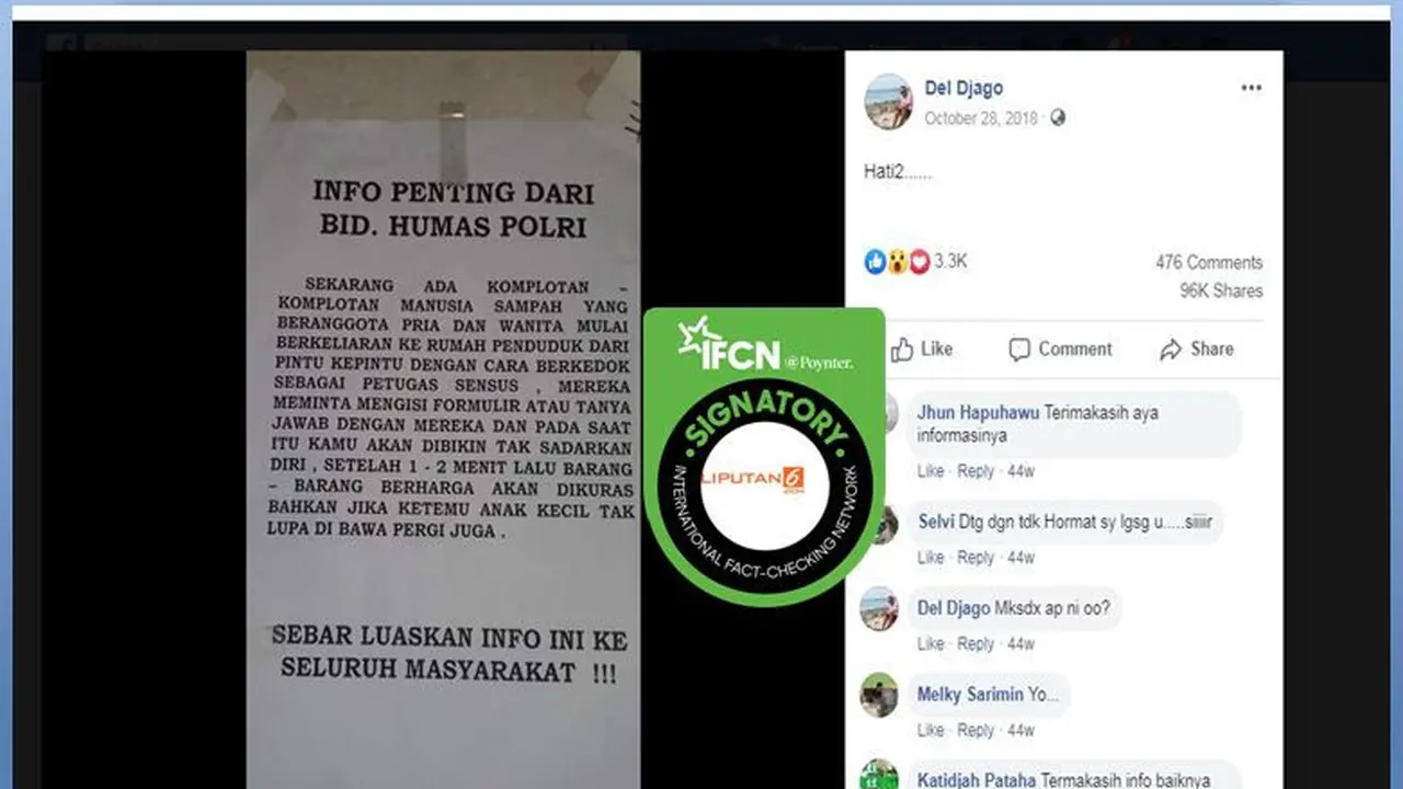 [Cek Fakta] Informasi Hoaks Manusia Sampah dari Polri yang Berkedok Petugas Sensu dan Melakukan Hipnotis