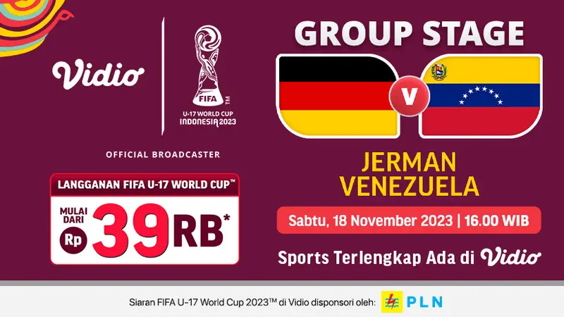 Jadwal dan Live Streaming Jerman U-17 vs Venezuela U-17 di Vidio