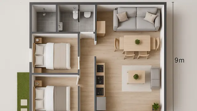 Ide Denah Rumah 9x9 Minimalis Sederhana