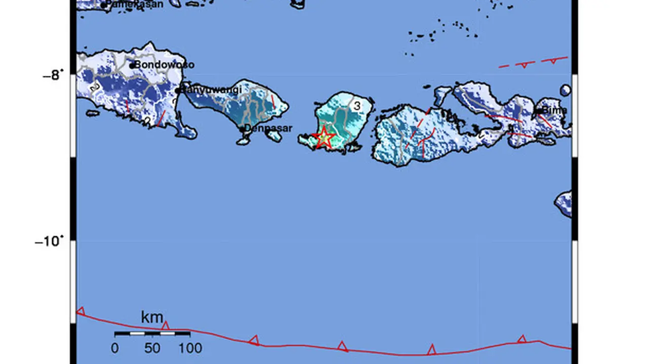 Gempa Magnitudo 5,2 Guncang 9 km Tenggara Lombok Barat-NTB - Peta Guncangan BMKG