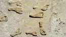 Gambar tak bertanggal terlihat fosil jejak kaki di New Mexico. Menurut penelitian yang diterbitkan pada 23 September 2021, jejak kaki berusia 23.000 tahun itu menunjukkan manusia menetap di Amerika Utara jauh sebelum akhir Zaman Es terakhir. (HO/National Park Service and Bournemouth University/AFP)
