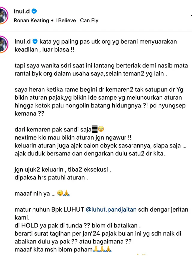 Unggahan Inul Daratista. (Foto: Instagram @inul.d)