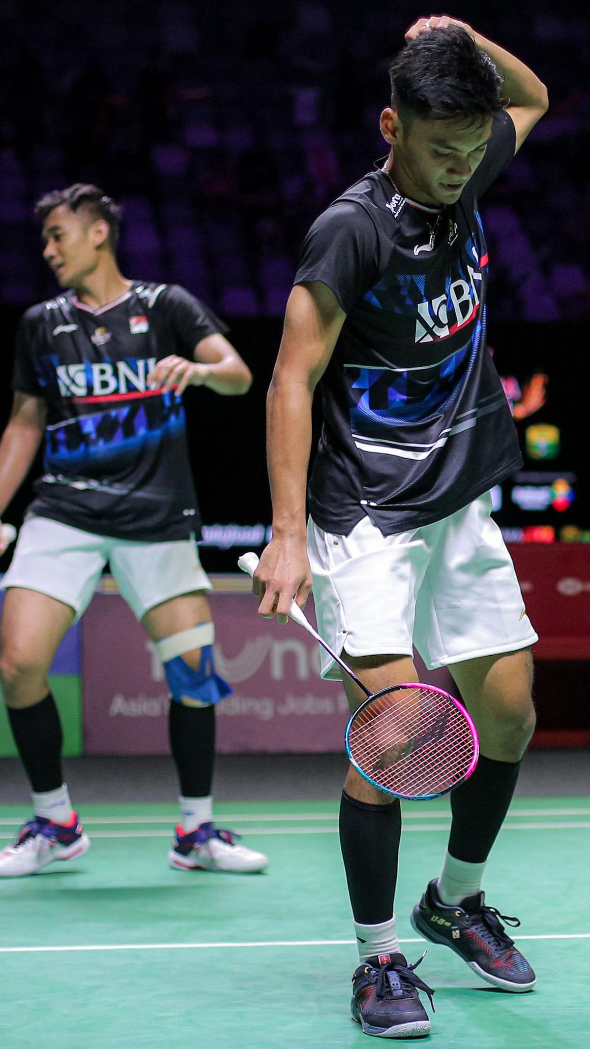Bagas/Fikri menyerah lewat rubber game dengan skor 16-21, 21-15, 21-23.&nbsp;Bola.com/Bagaskara Lazuardi