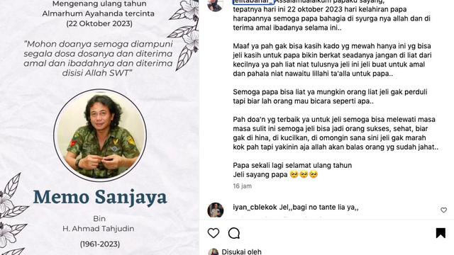 Jelita Bahar Memperingati Hari Ulang Tahun Mendiang Ayah dengan Berbagi Berkat: Maaf ya Pah, Hanya Ini yang Bisa Aku Kasih. (instagram.com/jelitabahar_)