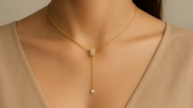 Kalung Emas Lariat Pendek dengan Berlian Bertingkat 2025/Ilustrasi gambar oleh AI