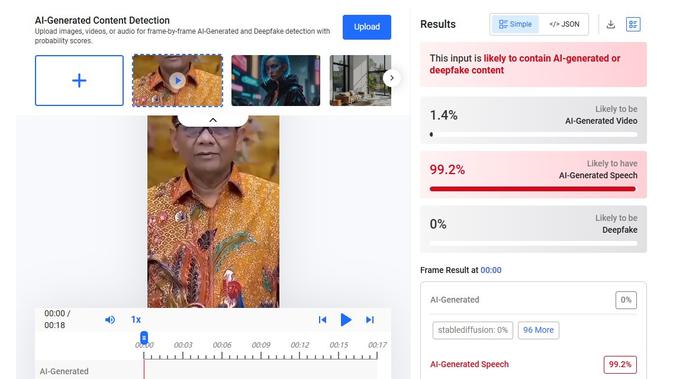 Video klaim Mahfud Md menyampaikan bantuan modal usaha menunjukkan hasil AI. (Foto: tangkapan layar Hive Moderation)