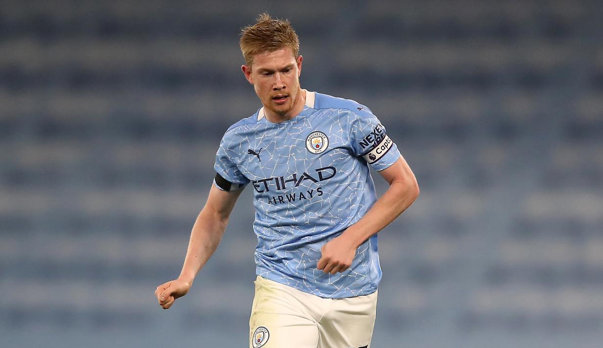 6. Kevin De Bruyne (Manchester City) - Gelandang asal Belgia ini menjadi motor kreativitas dalam setiap serangan Manchester City. Kevin De Bruyne telah menyumbangkan empat assists dari dua laganya bersama Manchester City di Liga Champions musim ini. (AFP/Martin Rickett/pool)