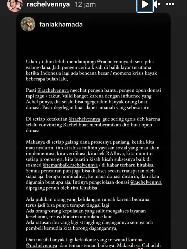 Unggahan Rachel Vennya. (Foto: Instagram @rachelvennya)