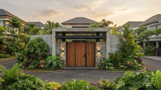 Desain Gerbang Rumah Bergaya Tropis Modern
