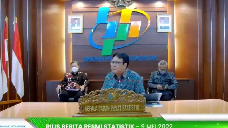 Kepala BPS Margo Yuwono, dalam konferensi pers soal pertumbuhan ekonomi dan inflasi pada Senin (9/5/2022).