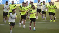 Pemain timnas Spanyol lakoni latihan (JORGE GUERRERO / AFP)