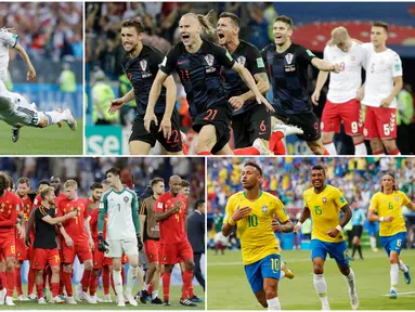 Berikut ini Delapan negara yang berhasil lolos ke perempat final Piala Dunia 2018. (Foto-foto Kolase AP)
