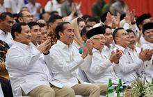 VIDEO: Momen Prabowo Dibisiki Menteri PDIP, Depan Jokowi Ungkap Salam Megawati di Apel Gerindra