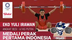 Berita video momen spesial Eko Yuli Irawan saat raih medali perak nomor 61kg putra cabor angkat besi Olimpiade Tokyo 2020, Minggu (25/7/21).