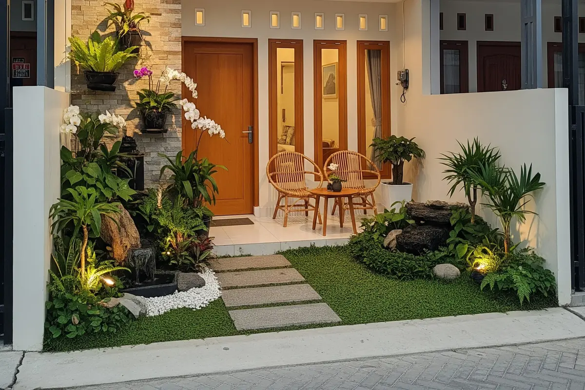 Desain Tampak Depan Rumah Mungil dengan Canopy Baja Ringan
