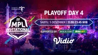 Pertandingan Playoff MPL Invitational, Sabtu (5/12/2020) pukul 11.00 WIB dapat disaksikan melalui platform Vidio, laman Bola.com, dan Bola.net. (Dok. Vidio)