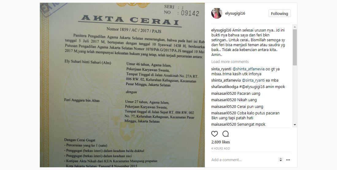 Buktikan Pernikahan Bukan Rekayasa Elly Sugigi Pamer Surat