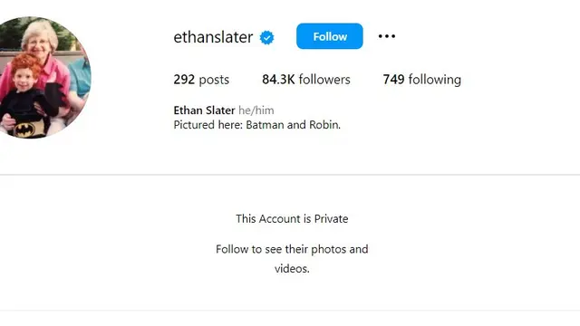 Akun Instagram Ethan Slater Digembok.