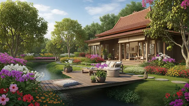 Rumah Sederhana di Desa Dekat Sungai Kecil