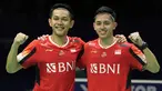 Tim bulutangkis putra Indonesia berhasil meraih kemenangan 3-0 atas Chinese Taipei di semifinal Piala Thomas 2024 di Hi Tech Zone Sports Centre, Chengdu, China, Sabtu (4/5/2024). (AP Photo/Ng Han Guan)