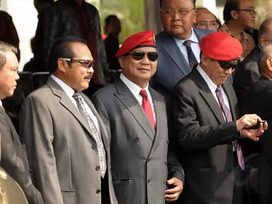 Ketua Umum Partai Gerindra Prabowo Subianto hadir dalam upacara Sertijab Danjen Kopassus di Mako Kopassus, Jakarta, Jumat (24/10/2014). (Liputan6.com/Helmi Fithriansyah)