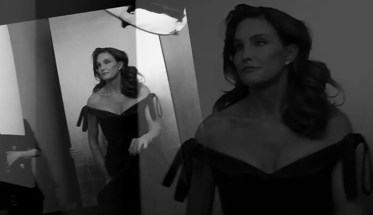 Ayah Kim Kardashian, Bruce Jenner mengenakan gaun saat sesi foto untuk majalah Vanity Fair Juli 2015. Foto-foto perdana Caitlyn ini diambil oleh fotografer Annie Leibovitz. (Dailymail)