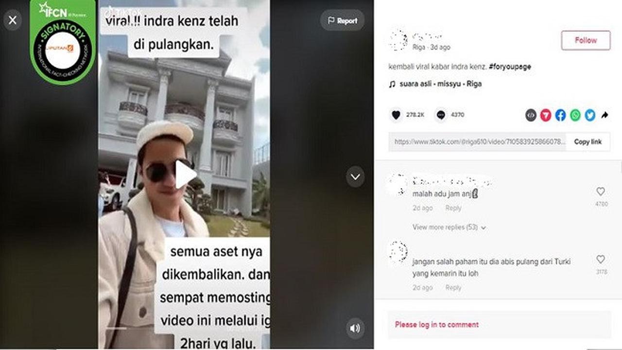 Gambar Tangkapan Layar Kabar Hoaks Tersangka Kasus Investasi Ilegal Binary Option Binomo, Indra Kenz Dipulangkan (sumber: TikTok).