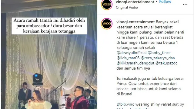 Rara LIDA manggung di Brunei Darussalam (Foto: Instagram @vinoqi.entertainment)