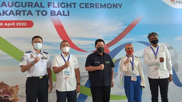 Pelita Air resmi terbangkan pesawat komersil terjadwal dari Bandara Soekarno Hatta, Tangerang, Kamis (28/4/2022).