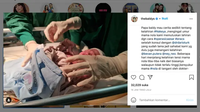 Unggahan Baldy Mulya Putra dan Nola B3. (Foto: Instagram @thebaldys)