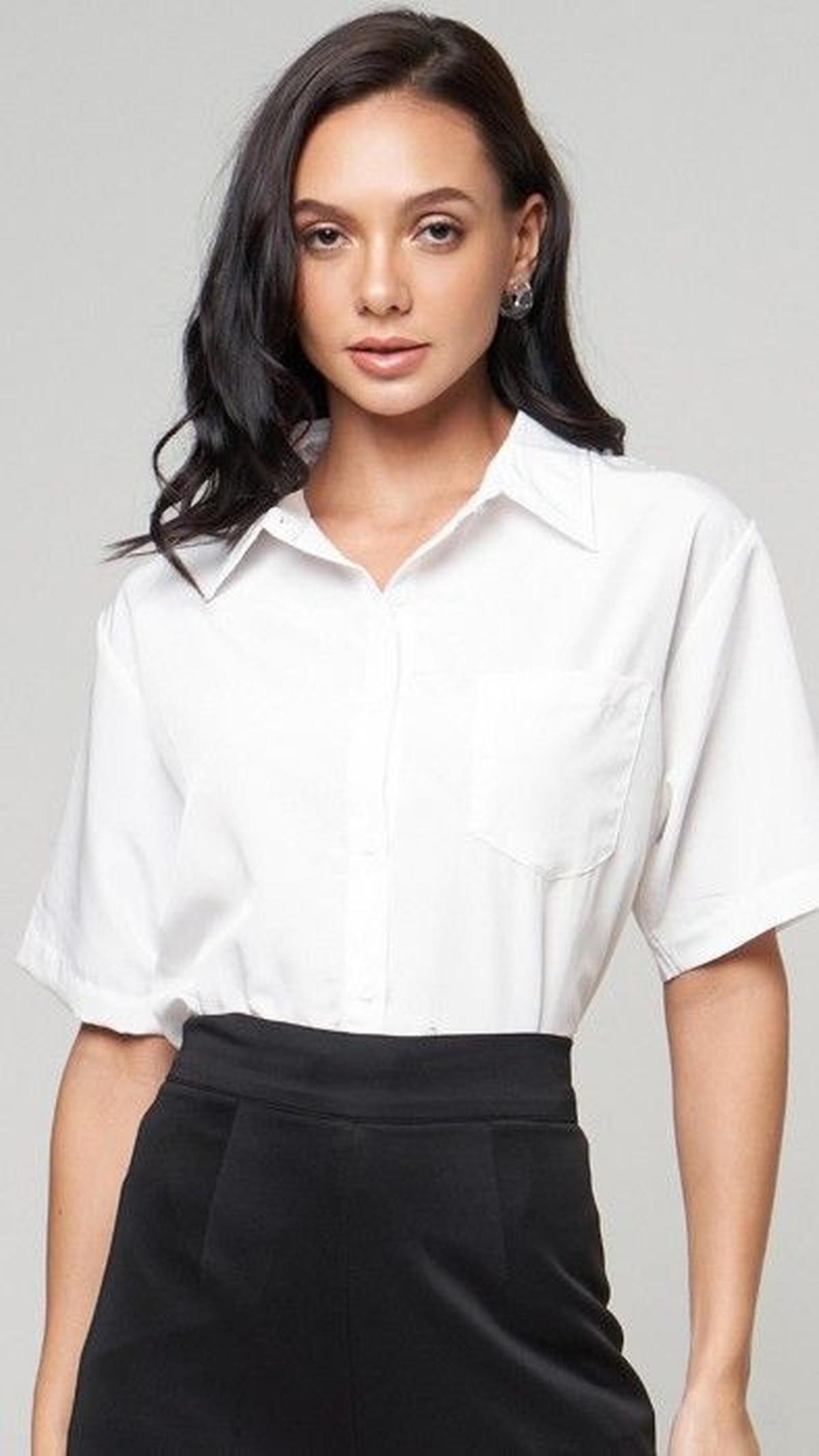 6. Kemeja Wanita Lengan Pendek Putih｜601430<br>