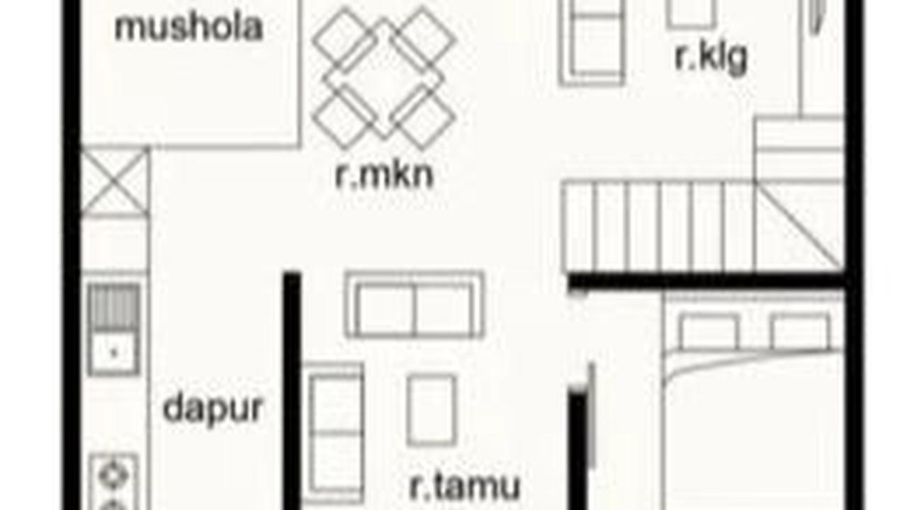 Desain Rumah dengan 3 Kamar Tidur 1 Mushola dan 1 Garasi