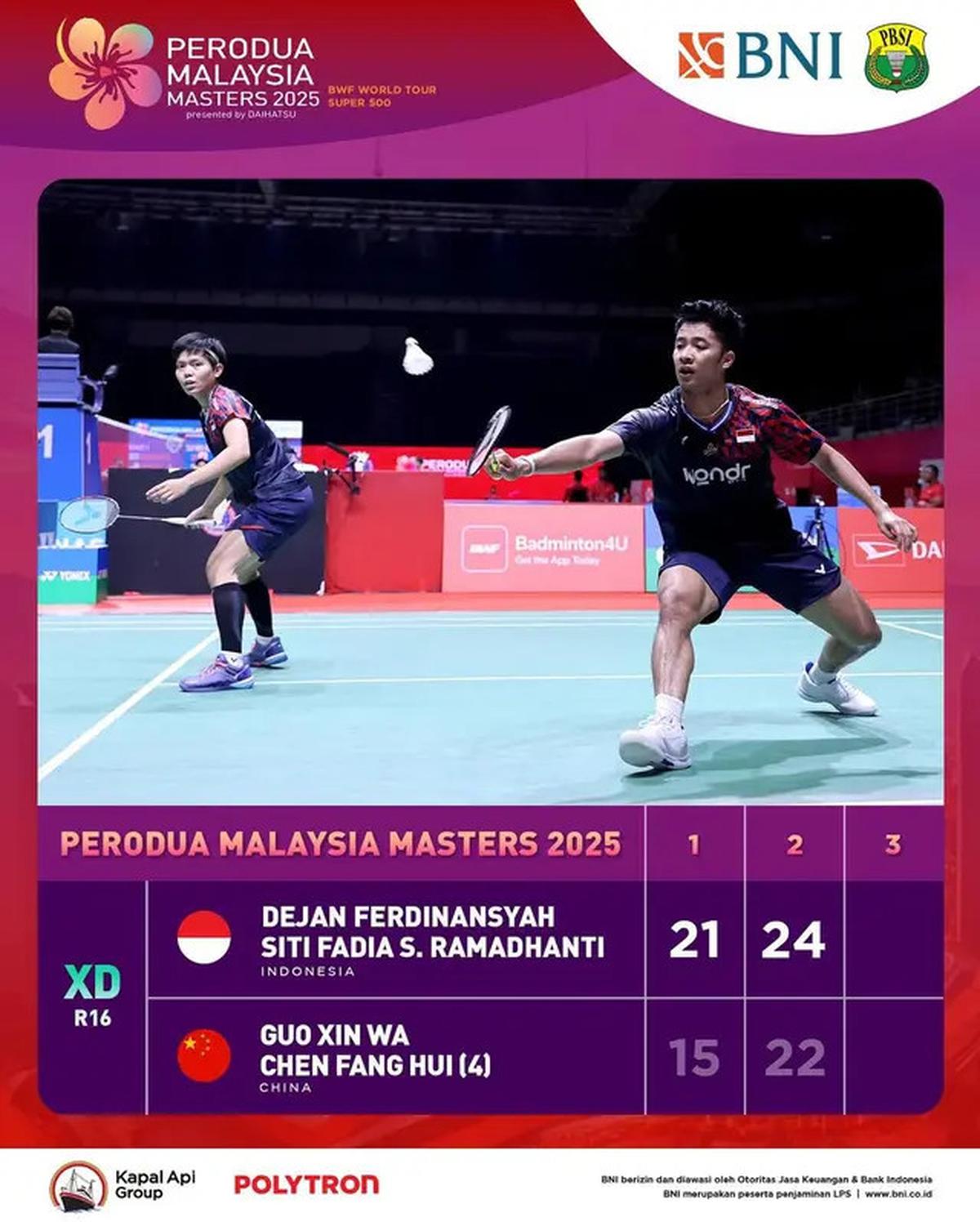 Hasil Indonesia Open 2025: Adnan / Indah Melaju ke Babak Kedua, Dejan / Fadia Angkat Koper