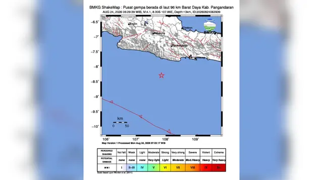 Gempa M 4,1 Guncang Pangandaran, Getaran Terasa hingga Cianjur