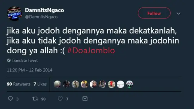 Alih-alih serius, cuitan 'doa jomblo' berikut ini malah bikin ngakak karena kocak.